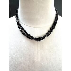Black Stone Overhead Strand String Necklace 35 Inch No Clasp